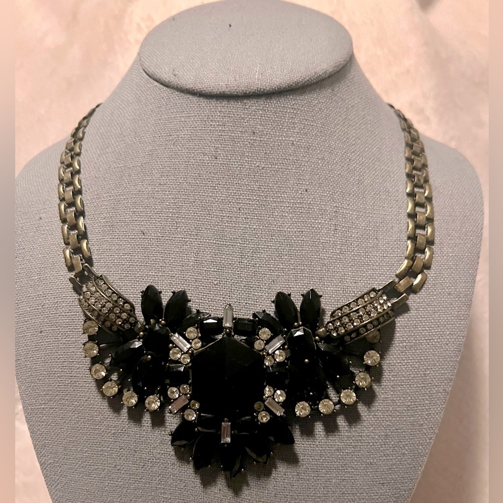 Vintage Estate Statement Black Bib Rhinestone Choker Necklace